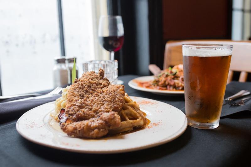 Chicken, waffles and a beer